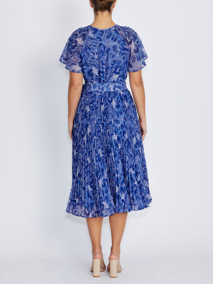 Aldina Periwinkle Abstract Pleated Dress