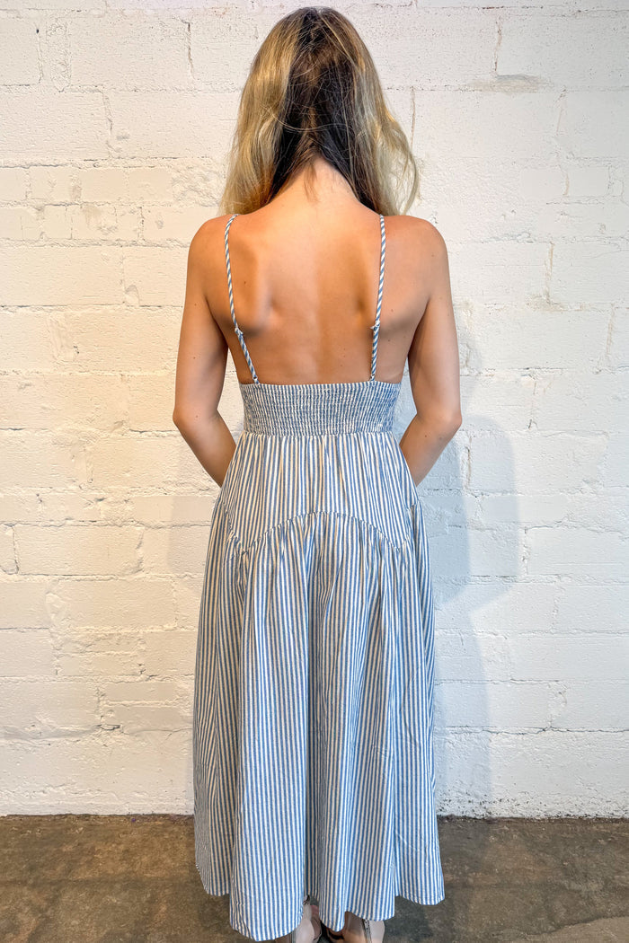 All american girl midi dress, midi dress, striped dress, blue striped midi dress, dallas boutique, boutique