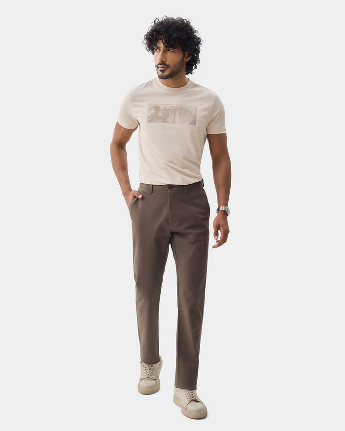 Almond Beige Crew Neck Printed T-Shirt - Supi