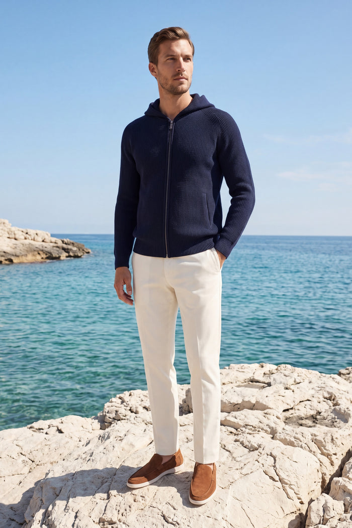 Amalfi Merino Hooded Sweater Navy
