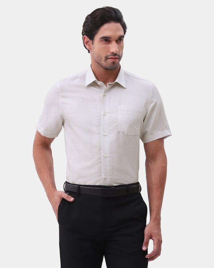 Beige Half Sleeve Linen Textured Shirt - Karter