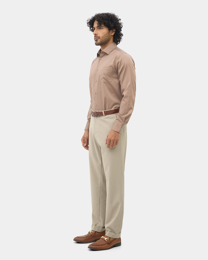 Beige Solid Trouser - Tony