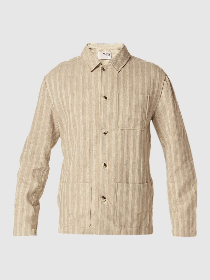 Beige Striped Cotton Overshirt