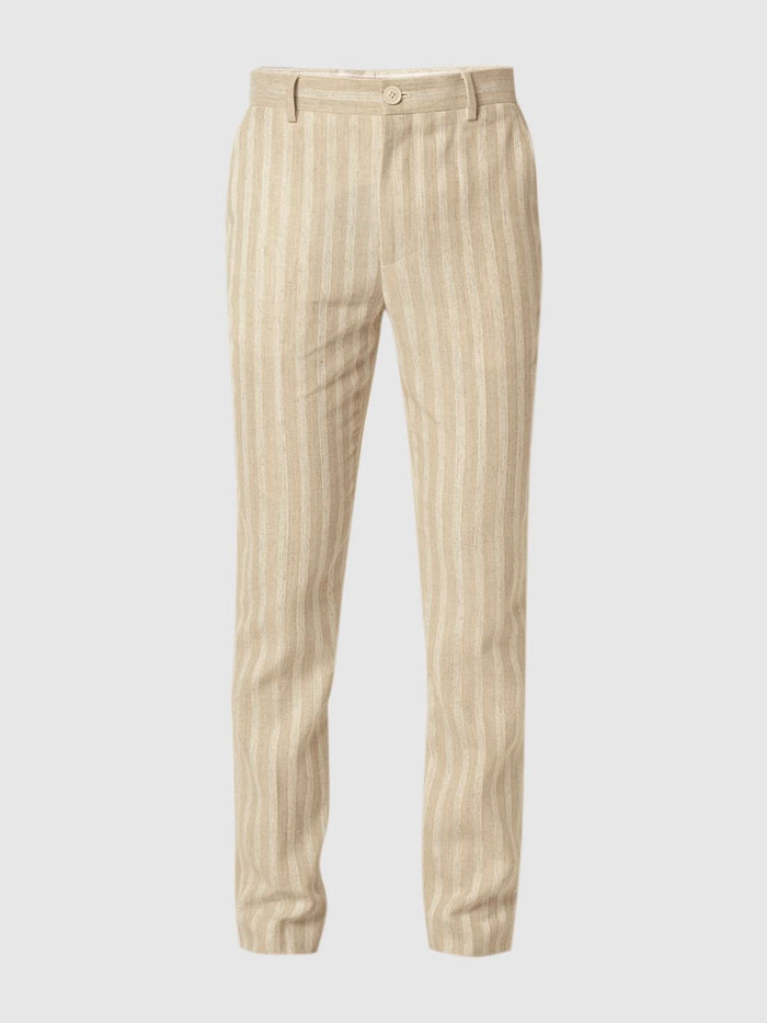 Beige Striped Cotton Pants