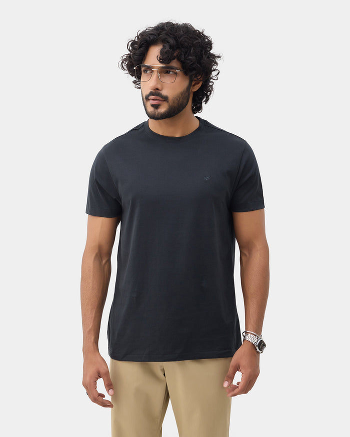 Black Crew Neck Solid T-Shirt - Ginjiro