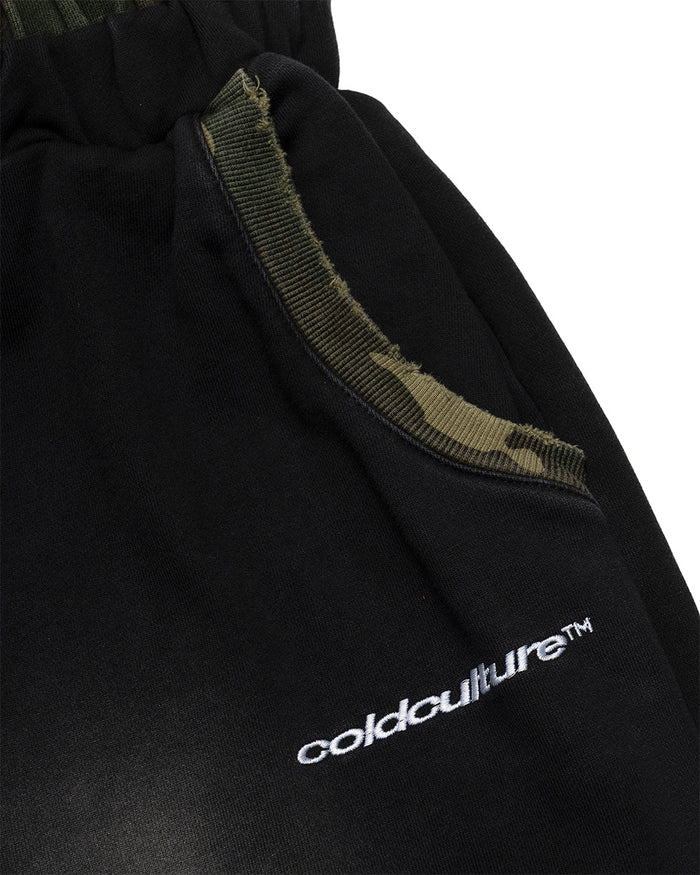 BLACK OPS SWEATPANTS BLACK - washed black sweatpants, detail close-up - Cold Culture