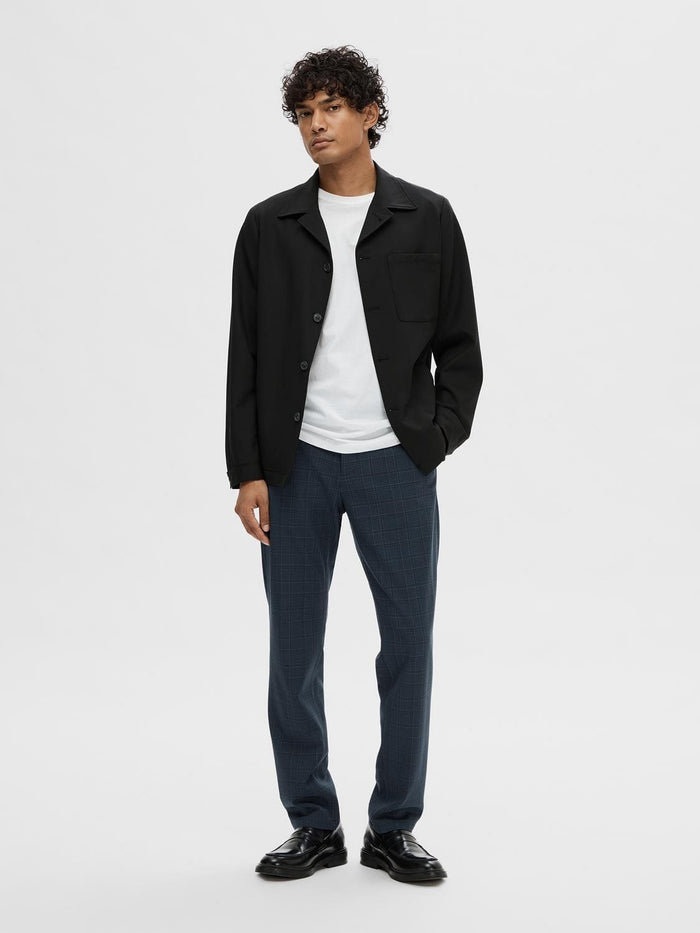 Blue Mid Rise Check Slim Pants