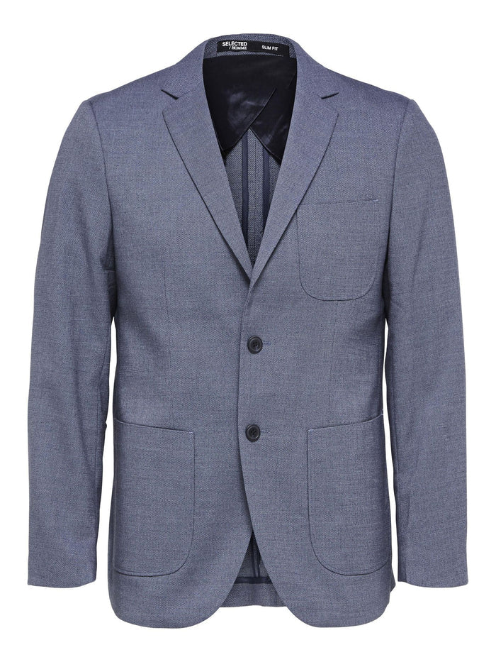 Blue Slim Fit Single Breasted Blazer