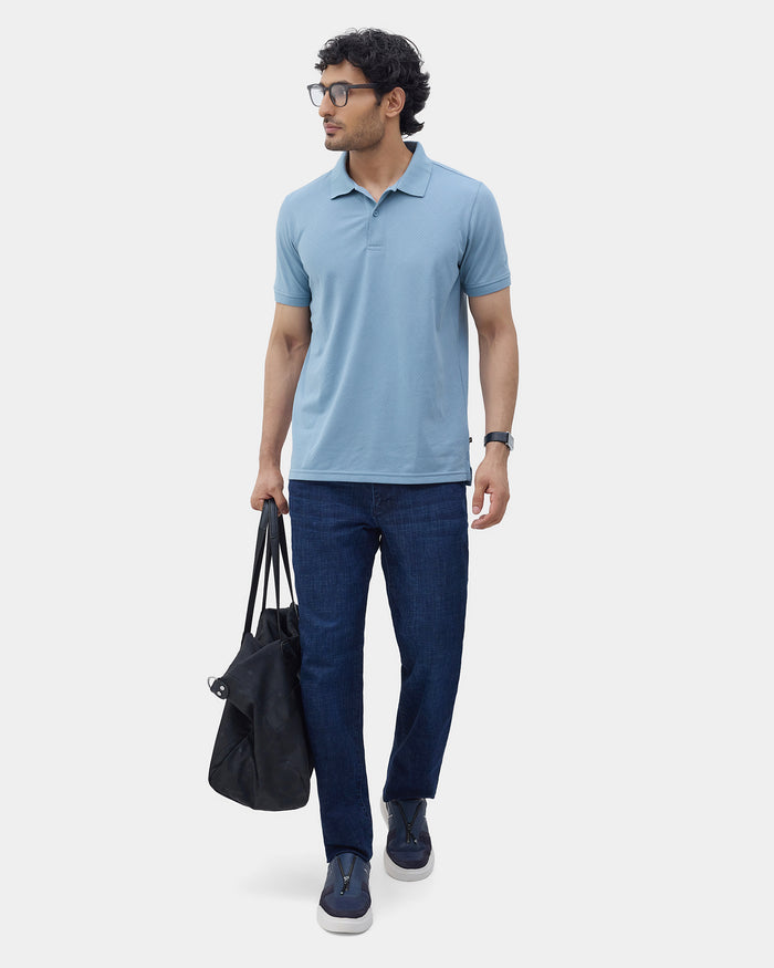 Blue Textured Polo - Lina