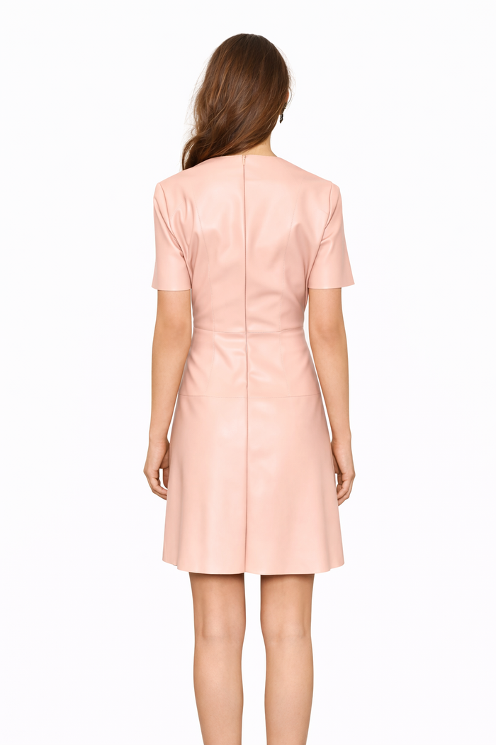 Blush Pink Leather A-Line Dress