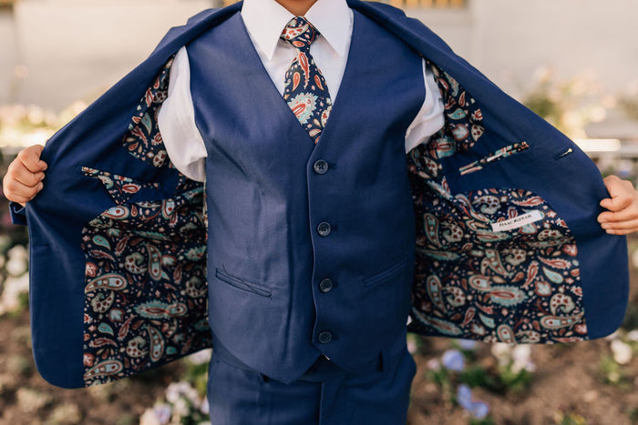 Inside view of boys blue suit