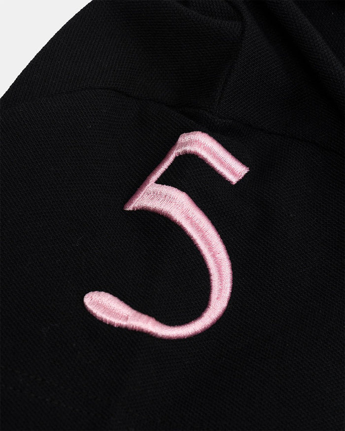 BRIDLE POLO BLACK - black embroidered polo shirt, detail close-up - Cold Culture