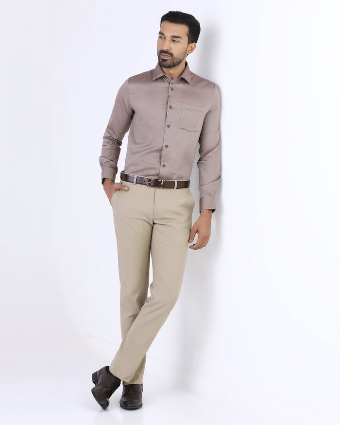 Brown Non Iron Textured Shirt - Ember