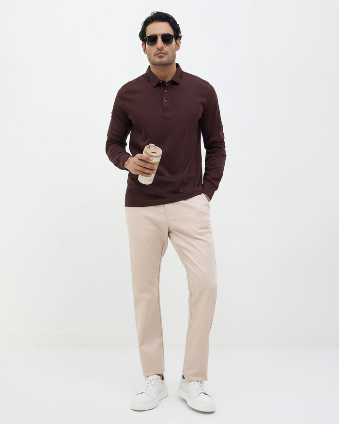 Brown Polo Neck Solid Sweatshirt - Charlie