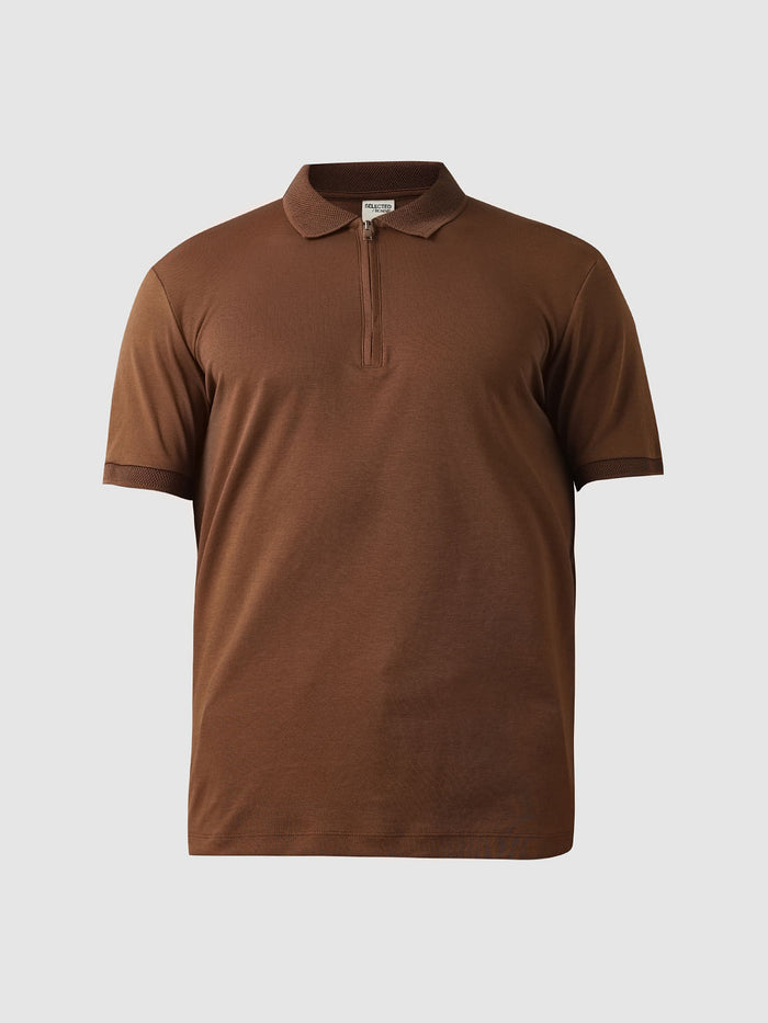 Brown Zip Detail Polo T-shirt