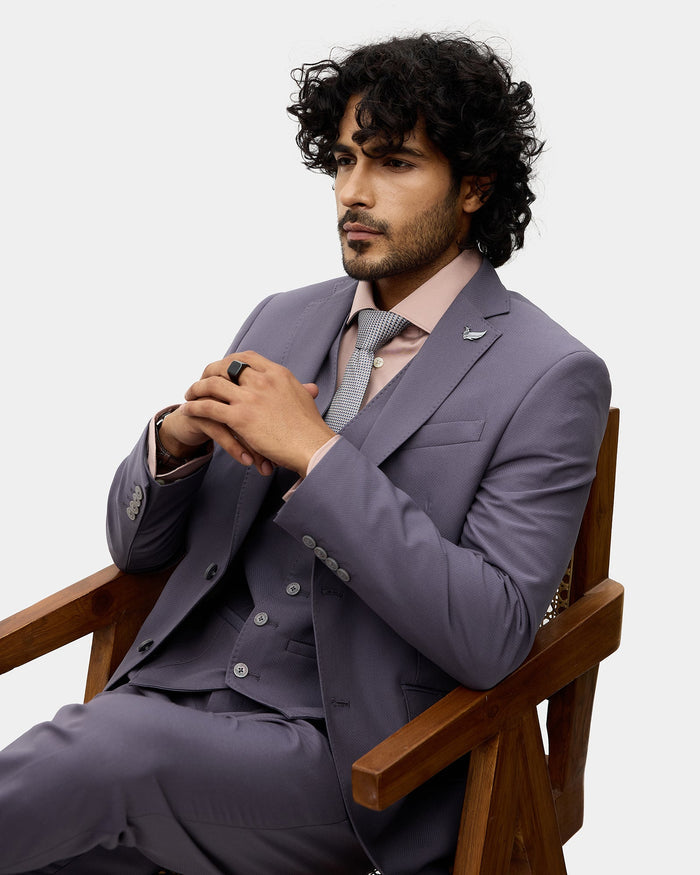 Dark Purple Three Piece Textured Suit - Fidela