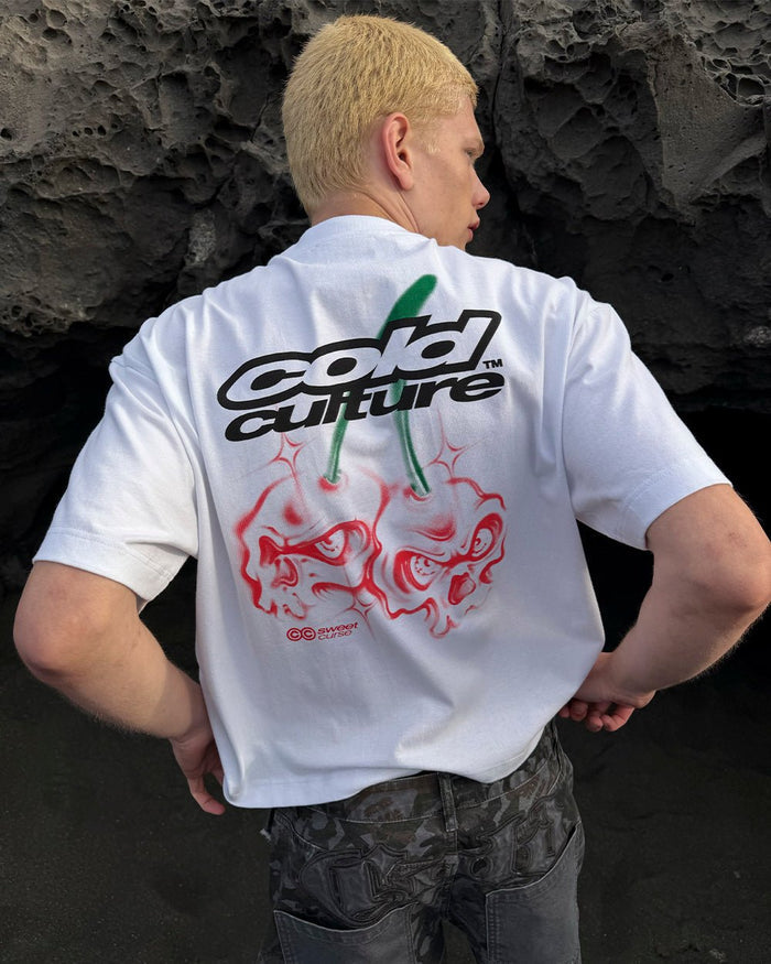 DEAD SWEET TEE WHITE - white graphic print tee, street style shot - Cold Culture