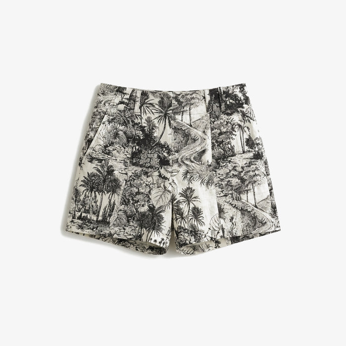 Tropical patterned shorts on a white background