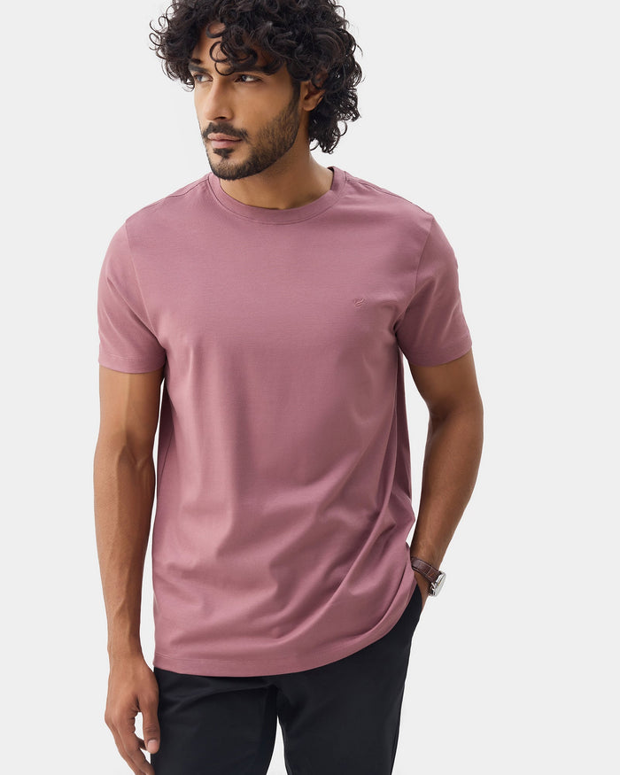 Dusty Lilac Crew Neck Textured T-Shirt - Yamazaki