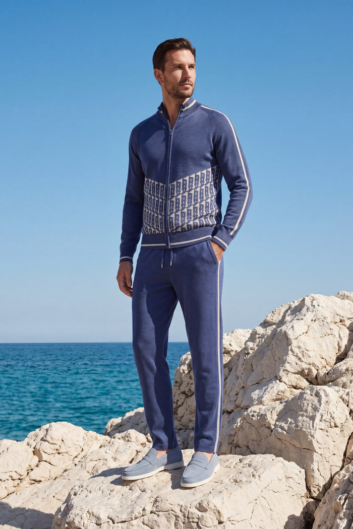 Enzo Cashmere Full-Zip Set Navy