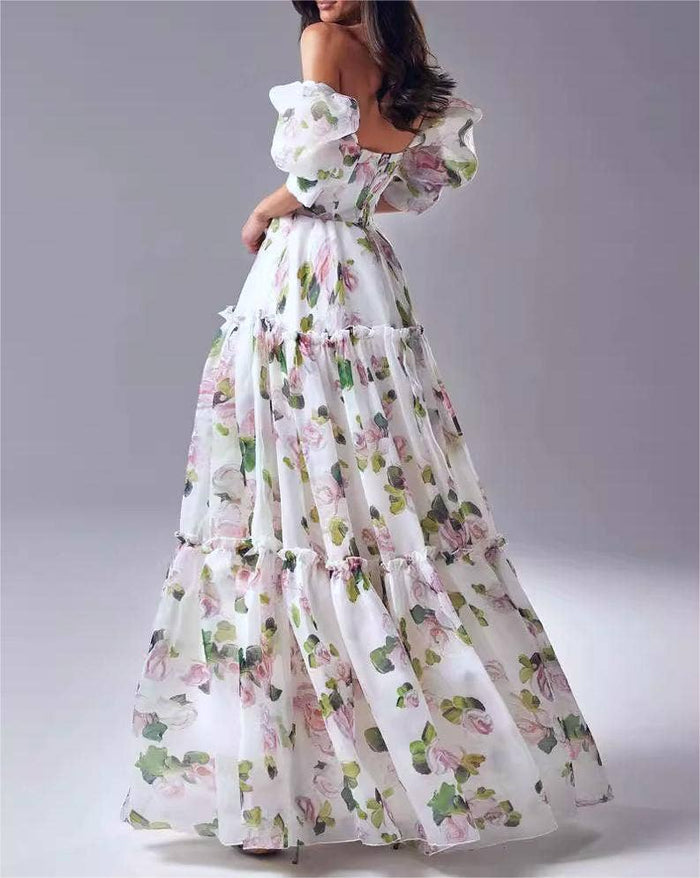 Floral party maxi fairy tulle dress