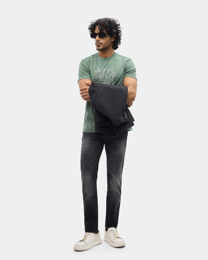Forest Green Crew Neck Printed T-Shirt - Kamigata