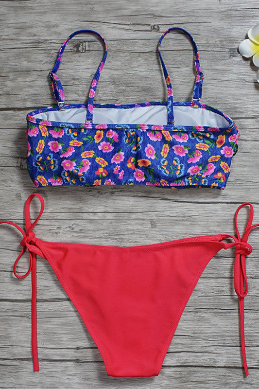Green Print Side-Tie Ruffled Swimsuit