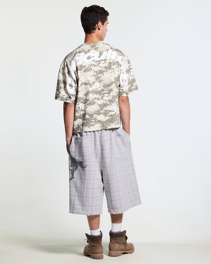 GROUND CURVED TEE GREEN - green digital camo tee, back view on male model - Cold Culture