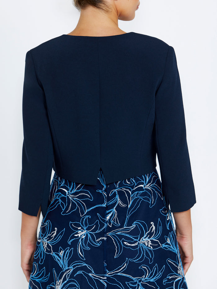 Women's Crepe Cropped Crossover Front Jacket in Navy | Jackie
