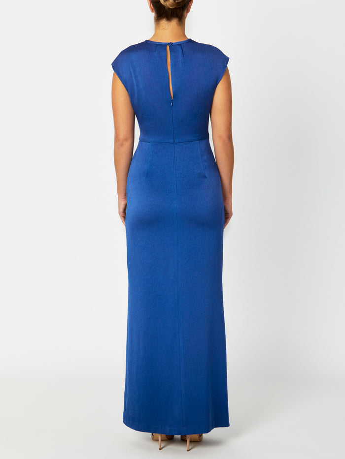 Women's Crepe Split Leg Gown in Blue | Laveria