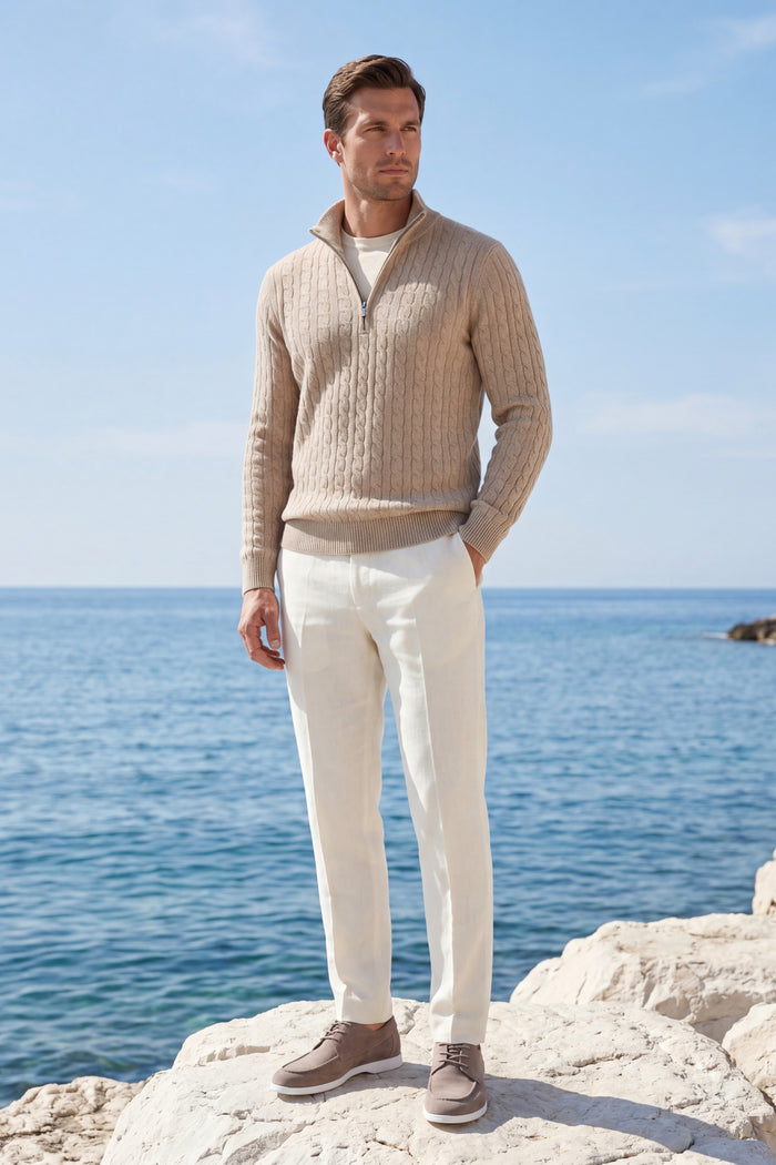 Lerano Cashmere Half-Zip Knit Beige