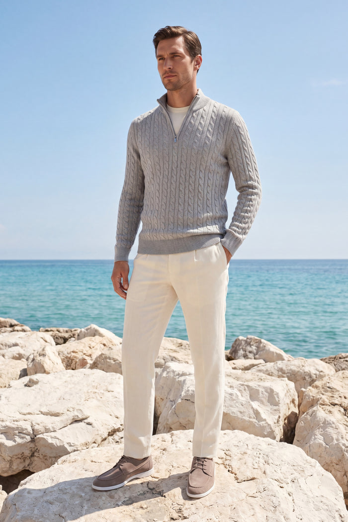 Lerano Cashmere Half-Zip Knit Grey
