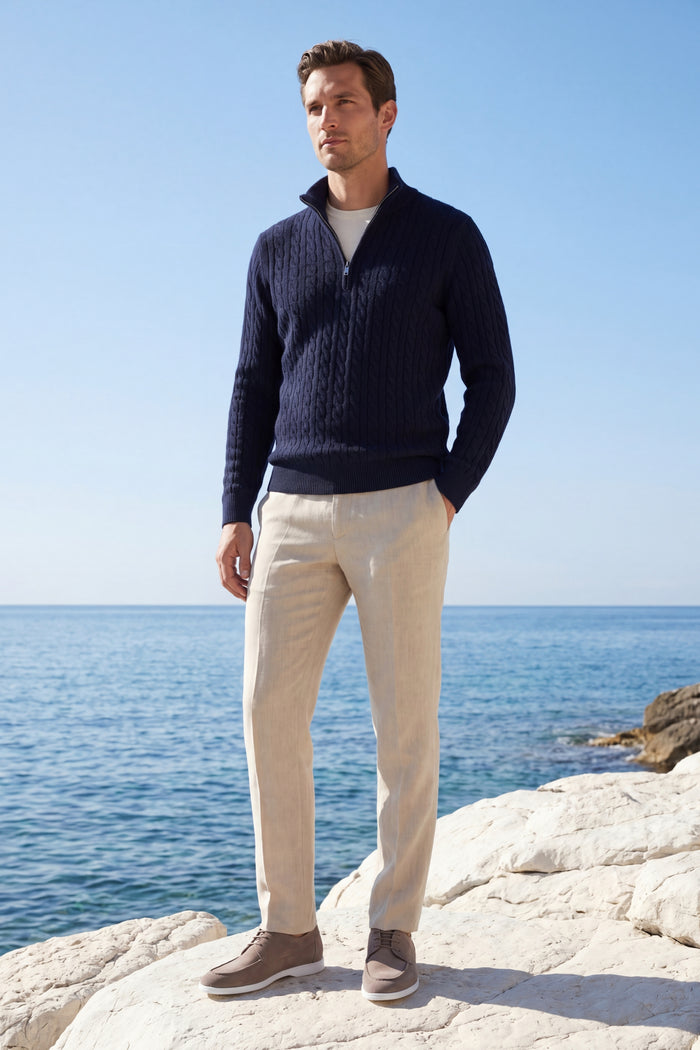 Lerano Cashmere Half-Zip Knit Navy