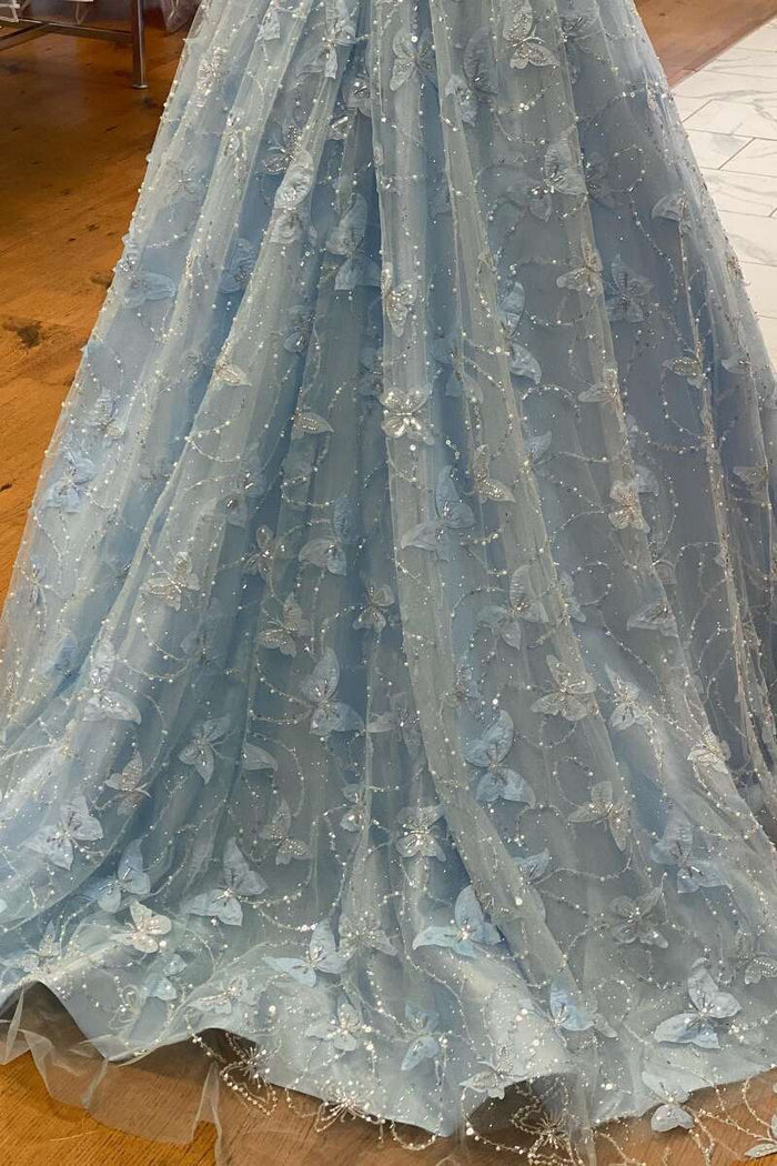 Light Blue Sweetheart Off-the-Shoulder A-line Prom Dress