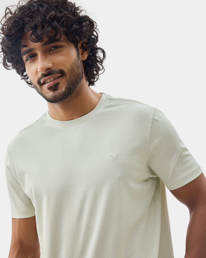Light Green Crew Neck Textured T-Shirt - Yamazaki