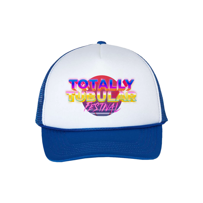 totally tubular festival Logo - White/Royal Trucker Hat
