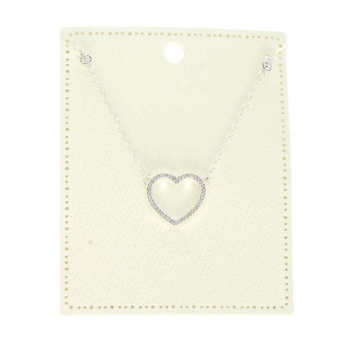 Metallic Rhinestone Pave Heart Cut Out Necklace