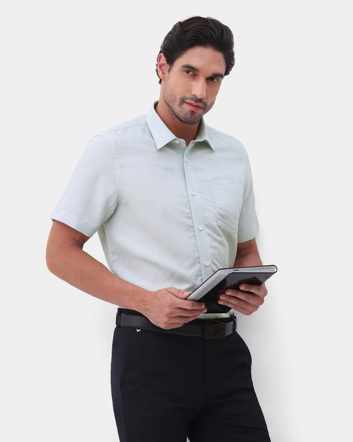 Mint Half Sleeve Linen Textured Shirt - Karter