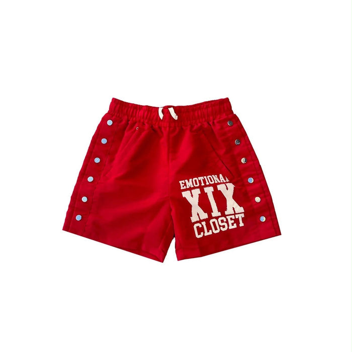 Mixed Emotions ‘Backyard’ Red Nylon Shorts