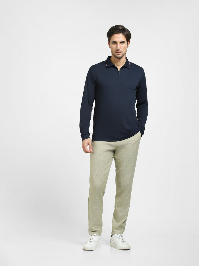 Navy Blue Zip-Up Polo T-shirt