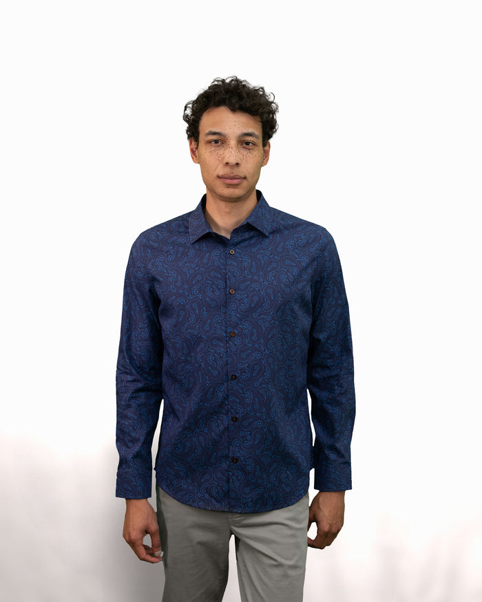 NIGEL PERUGIA PAISLEY SHIRT - NAVY