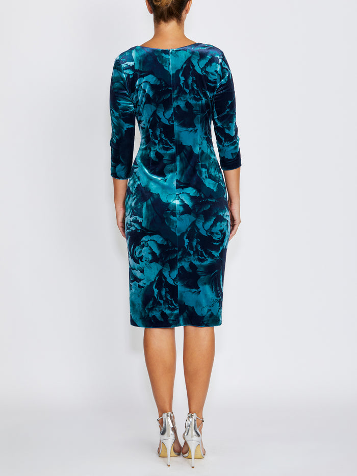 Nola Teal Rose Velour Dress
