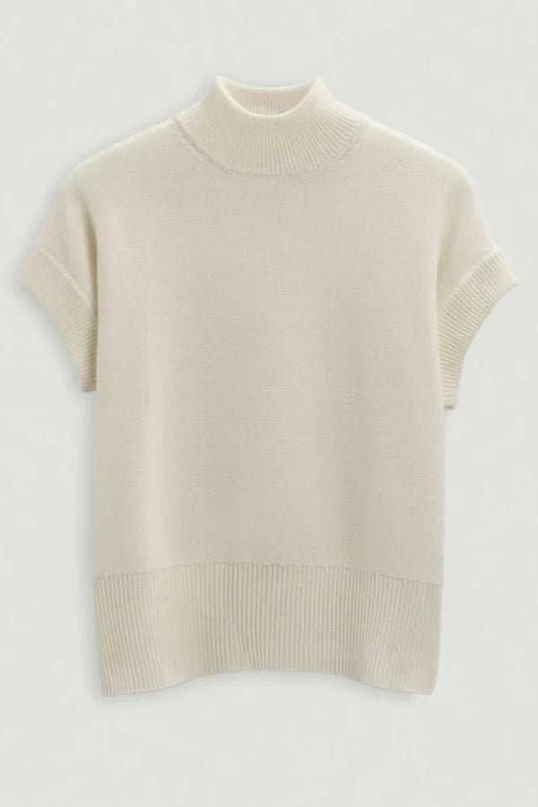Beige short-sleeve sweater on a light gray background | Exclude