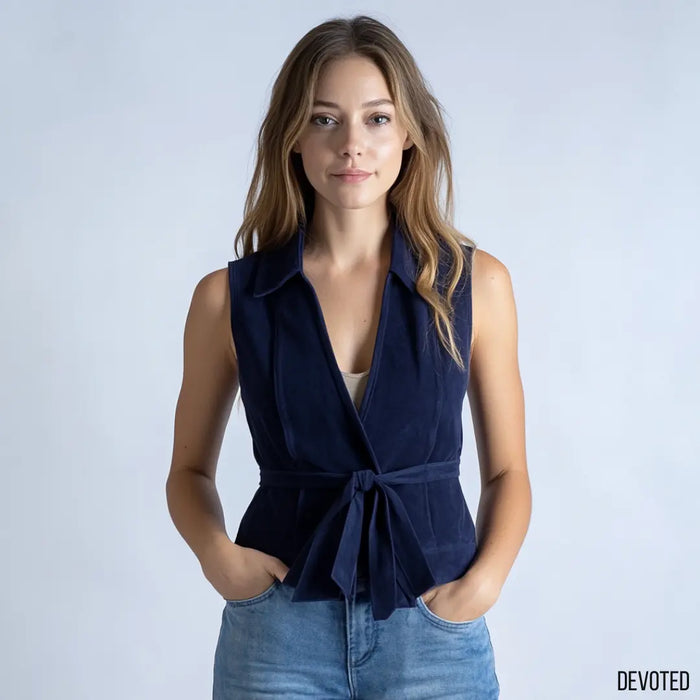 Nora Waistcoat Blue - Nappa Suede
