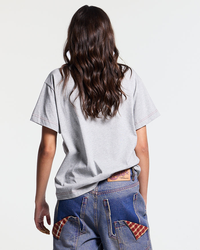 OPERA TEE HEATHER GREY - heather grey horse print tee, back view on female model - Cold Culture