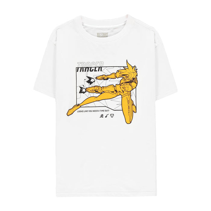 Overwatch Tracer Shooting Women's White T-Shirt - Front View