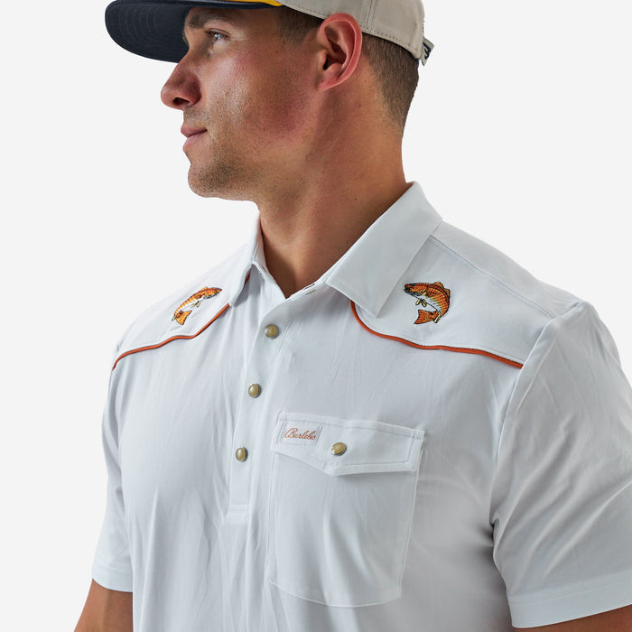 Pearl Snap Performance Polo - Redfish - White