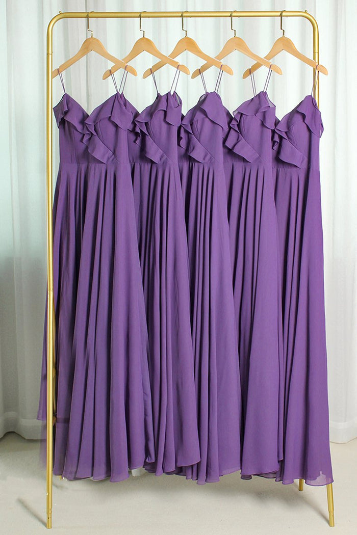 Pink Chiffon Ruffled Neck Bridesmaid Dress