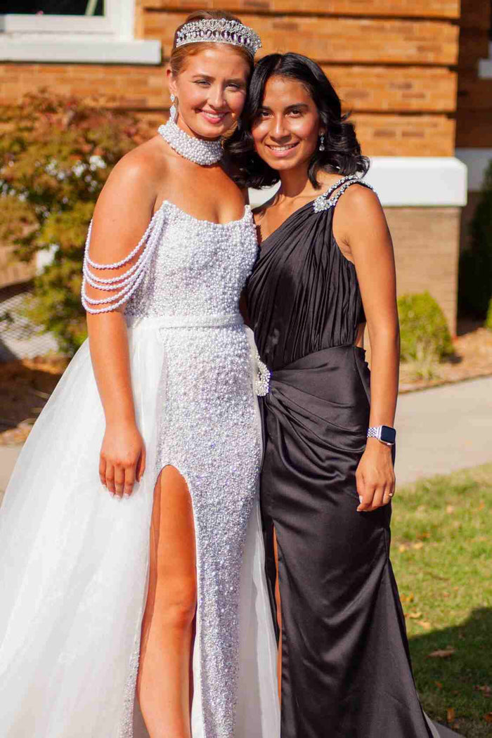 Princess Strapless Scoop Beaded Long Prom Dress with Slit