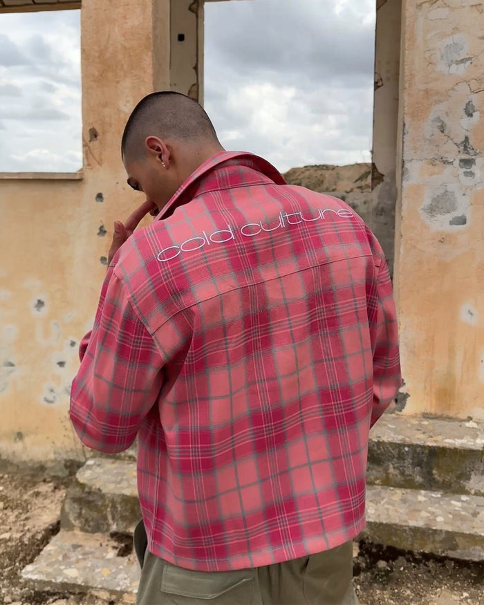 RAKE SHIRT PINK - pink plaid long sleeve shirt, street style shot - Cold Culture